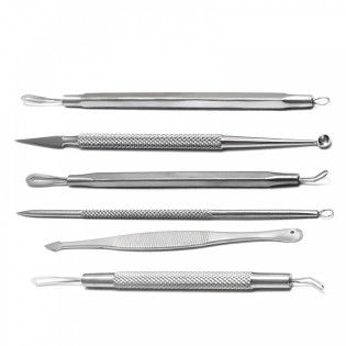 MEDISCON Set Of 6 Comedone Extractors Nail File Blackhead Remover Facial Instruments